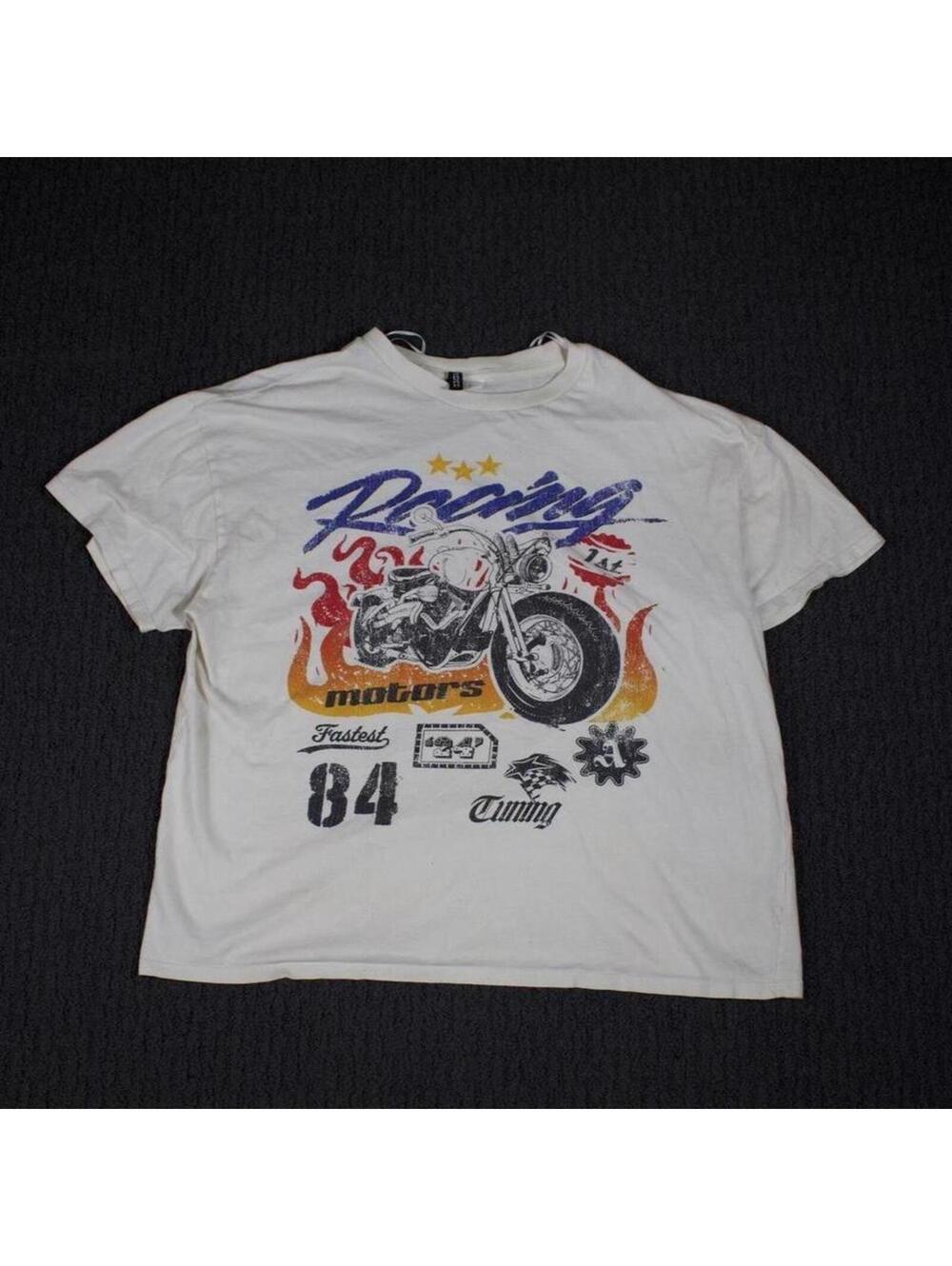 H&M Motorcycle Racing White Graphic T Women M